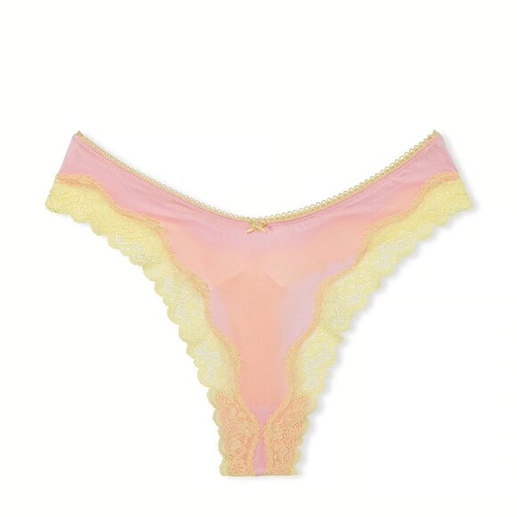 Victoria's Secret TEASE Pink/Lime Silky High-Leg Scoop Thong Panty Size L - Picture 5 of 7